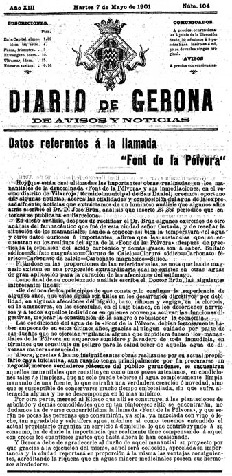 Article publicat al 'Diario de Gerona de avisos i not&iacute;cias' del 7 de maig de 1901