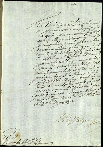 25 de maig de 1687. El lloctinent Diego Fel&iacute;pez de Guzm&aacute;n, marqu&egrave;s de Legan&eacute;s, als jurats de la ciutat de Girona. Els comunica que els avisar&agrave; de la decisi&oacute; de l�enginyer respecte als possibles danys que podria ocasionar l�obertura d�un fossat a la muralla i els felicita pels treballs que s�estan fent en la contramuralla, entre d'altres al portal de Figuerola