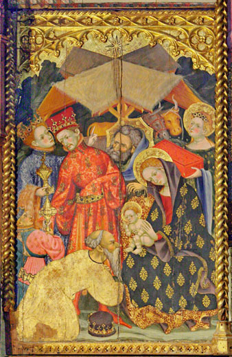 L'Adoraci&oacute; dels Reis. Detall del retaule g&ograve;tic del Monestir de Santes Creus. 1403-1414