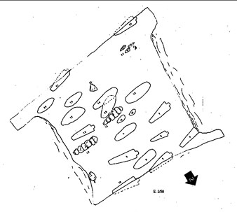 Pl&agrave;nol dels sondejos arqueol&ograve;gics del cementiri jueu de Montju&iuml;c fets el 1999