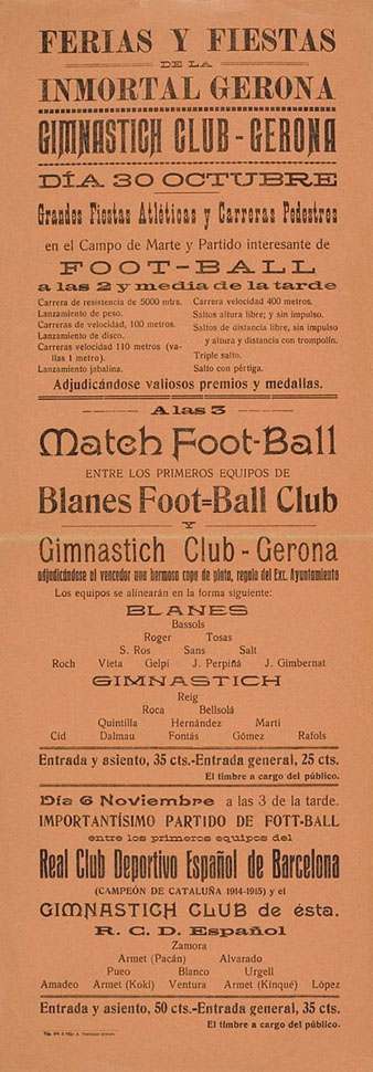 Programa de les activitats esportives celebrades els dies 30 d'octubre i 6 de novembre en el marc de les Fires i festes de Sant Narc&iacute;s al Camp de Mart. 1916