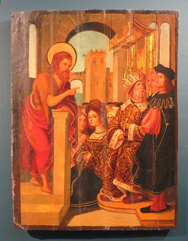 Pr&egrave;dica de sant Joan Baptista'. a la manera de Pere Mates. Autor desconegut. Despr&eacute;s de 1921. Oli sobre fusta