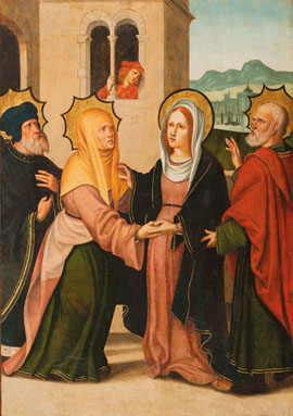 'Visitaci&oacute;'. Taula del retaule de sant Joan Baptista. Pere Mates. 1536. Oli sobre fusta