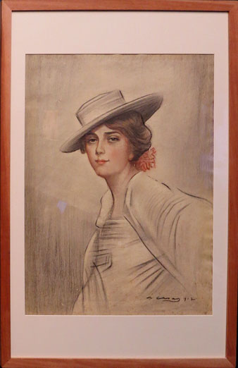 'Retrat de senyora amb barret', a la manera de Ramon Casas. Autor desconegut. 1912. Pastel i carb&oacute; sobre paper