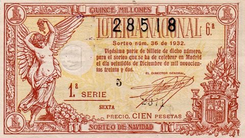 N&uacute;mero de la 'Loteria Nacional' del 22 de desembre de 1932