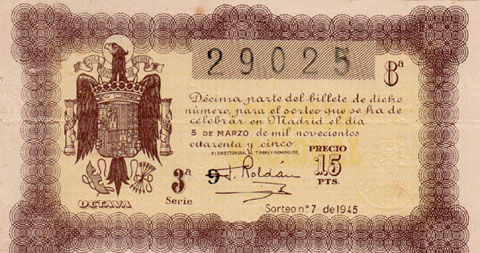 D&egrave;cim de la 'Loteria Nacional' del 5 de mar&ccedil; de 1945