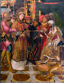 Sant Feliu davant el pretor Ruf&iacute;. Joan de Borgonya, 1518-1521. Component del retaule de Sant Feliu