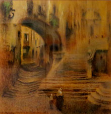 Escalinata de Sant Mart&iacute;, Girona. Josep Aguilera i Mart&iacute;. 1936. Carb&oacute; i pastel sobre paper