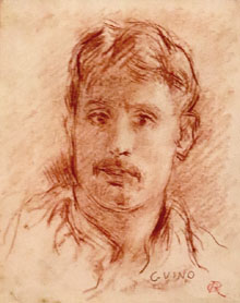 Autorretrat. Ricard Guin&oacute;. 1918. Sanguina sobre paper