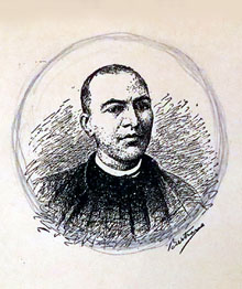 Retrat de Jacint Verdaguer reprodu&iuml;t a la revista 'Vida', n&uacute;m. 2, Girona 30 de juny de 1902. Prudenci Bertrana Compte. Tinta xinesa sobre paper
