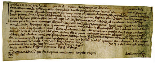 Document llat&iacute; amb la signatura de Rahel, jueva. 1047. Girona