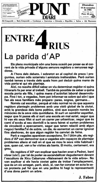 Un dels articles publicats a la premsa en contra de les protestes per la instal&middot;laci&oacute; de l'escultura de Xicu Cabanyes