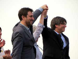 Acte del Consell per la Rep&uacute;blica Catalana a Perpiny&agrave; amb el President Carles Puigdemont i els consellers Clara Ponsat&iacute; i Toni Com&iacute;n
