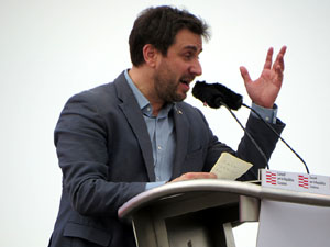 Acte del Consell per la Rep&uacute;blica Catalana a Perpiny&agrave; amb el President Carles Puigdemont i els consellers Clara Ponsat&iacute; i Toni Com&iacute;n