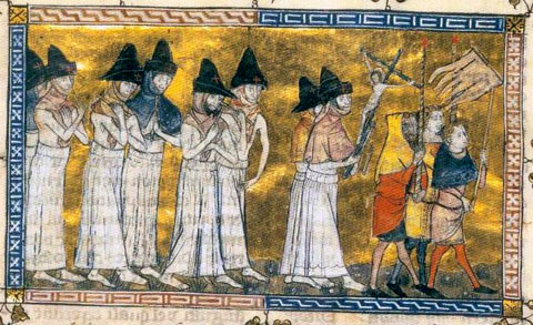 Process&oacute; de penitents per la Pesta Negra. Miniatura de 'Chronik von Gilles Li Muisis', Ca. 1350