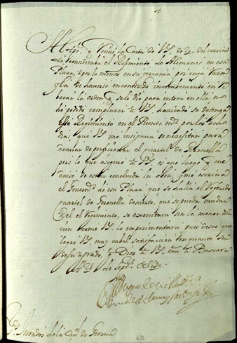 21/09/1690. El lloctinent Carles de Borja i d�Arag&oacute;-Gurrea, duc de Vilafermosa, als jurats de la ciutat de Girona. Els respon que no ha pogut revocar l�ordre per impedir que el regiment d�alemanys entr&eacute;s a Girona, per&ograve; que l�ha retingut durant vuit dies al Pont Major tot esperant que s�acabin les obres de la caserna de Gironella