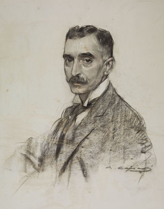 Retrat de Francesc Maci&agrave;. Ca. 1906. Ramon Casas. Carbonet i pastel sobre paper