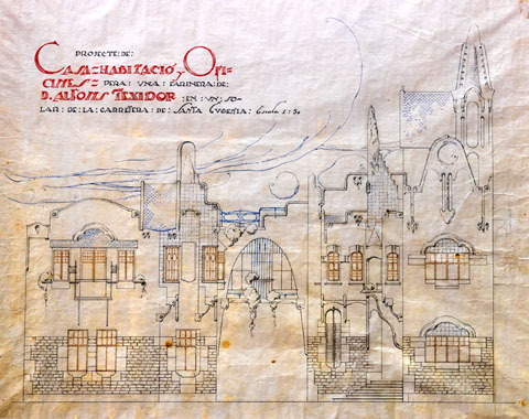 Pl&agrave;nol de la Farinera Teixidor dibuixat per l'arquitecte Rafel Mas&oacute;. 1910-1911