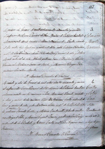 Registre del llibre de baptismes de la parr&ograve;quia de Santa Maria de Palam&oacute;s amb la inscripci&oacute; de Josep Cort&eacute;s i Sol&eacute;s