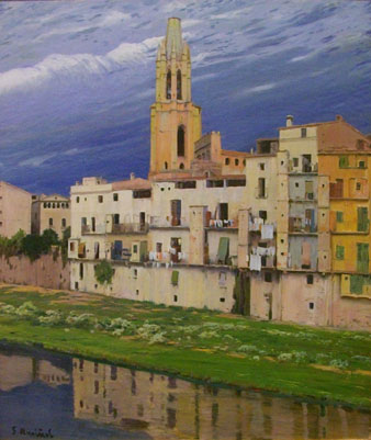 El riu Onyar al seu pas per Girona. Oli de Santiago Rusi&ntilde;ol. Museu de Belles Arts de Val&egrave;ncia