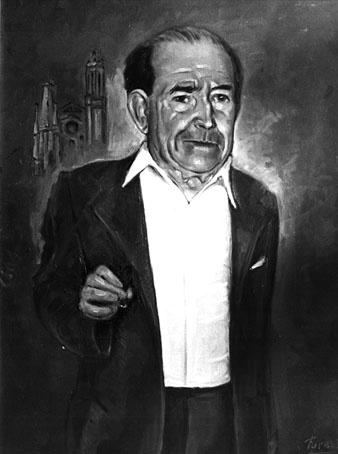 Retrat de Pere Oliveras, 'En Rateta', fet per l'artista Forest. Va ser lliurat a Soledat Marqu&egrave;s durant les festes del barri del Carme i de Vista Alegre, el juny de 1980