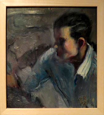 Albert Sangr&agrave; pintant a Llotja. Saturo L&oacute;pez Garc&iacute;a. Ca. 1947