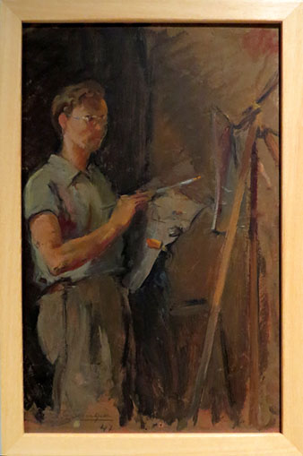 Jordi Fornas pintant a Llotja. Albert Sangr&agrave; Dom&egrave;nech. 1947