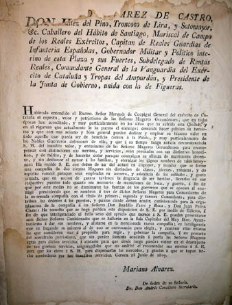 Document de 28 de juny de 1809. Creaci&oacute; de la Companyia