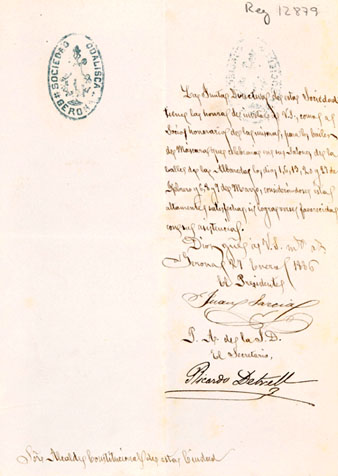 Carta de la Societat Odalisca de Girona a l'Ajuntament de Girona. Es convida l'alcalde a uns balls de m&agrave;scares a les sales del local de la societat al carrer Albereda. 1886