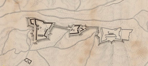 Plan du Si&egrave;ge de Gironne par l'Arm&eacute;e de sa Majest&eacute; en Catalogne en 1809