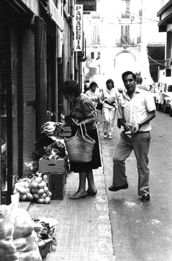 Botiga de fruites i verdures al carrer Anselm Clav&eacute;. 1986