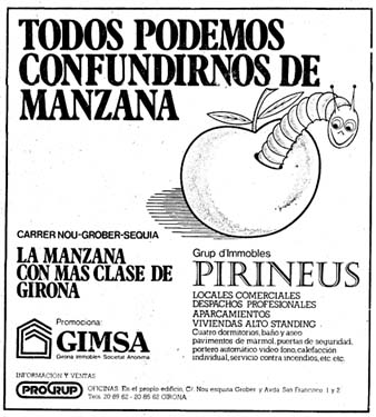 Anunci dels nous habitatges constru&iuml;ts al carrer S&egrave;quia a inici dels anys vuitanta. Publicat al diari 'Los Sitios de Gerona' el 29/3/1981