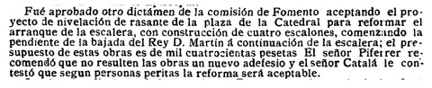 'Diario de Gerona de avisos y not&iacute;cias' 1 de setembre 1907. S'aprova afegir 4 esgraons davant del nyap que hi havia