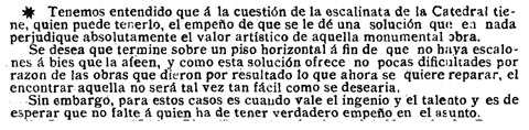 'Diario de Gerona de avisos y not&iacute;cias' 8 d'agost 1907. Parla de l'acabament de l'escalinata que sigui horitzontal