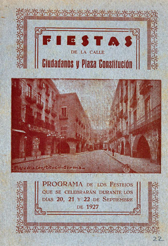 Programa de Festes del carrer Ciutadans i pla&ccedil;a Constituci&oacute;, que es celebren durant els dies 20, 21 i 22 de setembre de 1927