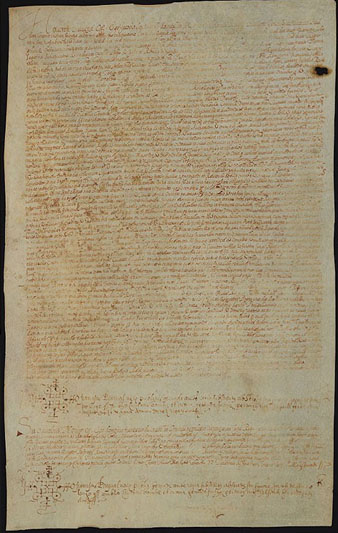 13 de desembre 1602. Jaume de Solanell, veguer de Girona, adjudica en p&uacute;blica subhasta el mas Pifarrer de Sant Andreu Salou a l'apotecari giron&iacute; Galceran Masd&eacute;u