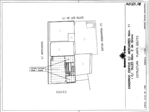 Enderroc dels edificis del carrer Mercaders n&uacute;m. 11 - carrer de les Olles n&uacute;m. 2. 1998