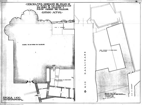 Projecte del Passeig Arqueol&ograve;gic. Enlla&ccedil; de Sarra&iuml;nes amb Sant Pere de Galligants. Desembre 1962. Arquitecte Pons Sorolla