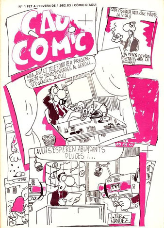 Portada de l'&uacute;nic n&uacute;mero de la revista de c&ograve;mic 'Cau c&ograve;mic / Helter Skelter'. La publicaci&oacute; tenia dos noms i dues portades. 1982-1983