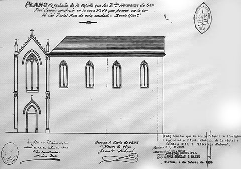 Pl&agrave;nol de la fa&ccedil;ana de la capella de les Germanes de Sant Josep. 4 de juliol de 1893
