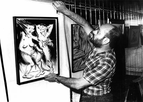 Jaume F&agrave;brega a la mostra Gir&ograve;tica. 1986