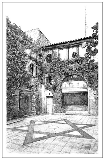 Pati del Centre Bonastruc &ccedil;a Porta. Dibuix de Pere Matas