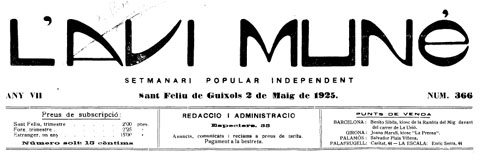 Cap&ccedil;alera del setmanari en el que va col&middot;laborar moss&egrave;n Geis durant la seva estada a Sant Feliu de Gu&iacute;xols