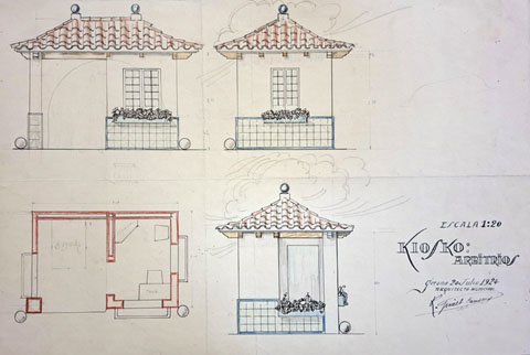 Pl&agrave;nol de la caseta. Signat per l'arquitecte Giralt i Casades&uacute;s el 20 de juliol de 1924