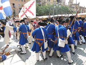 Girona resisteix! Jornades de recreaci&oacute; hist&ograve;rica de la Guerra de Successi&oacute;. Escaramussa al Pont de Pedra