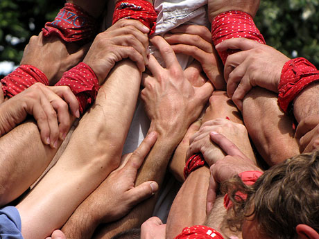 Girona Temps de Flors 2014. Jornada castellera amb Marrecs de Salt, Castellers de Sabadell i Xics de Granollers