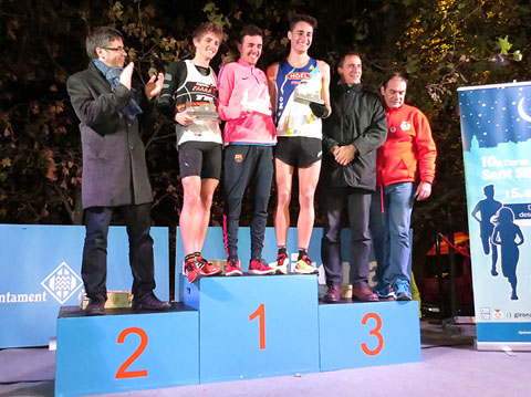 El podi en la categoria masculina: Jonathan Romeo L&oacute;pez, Gen&iacute;s Grau Plana i Aleix Dom&egrave;nech