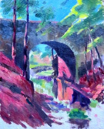 Pont. Oli sobre cartr&oacute;
