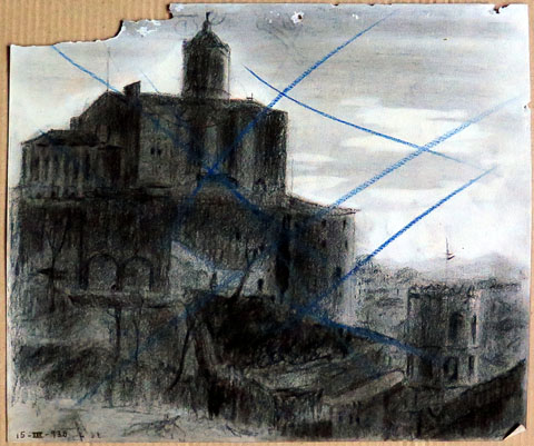 La Catedral. Carb&oacute; sobre paper
