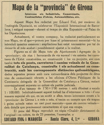 Anunci d'un Mapa de la Prov&iacute;ncia de Girona, dissenyat per Eduard Fiol